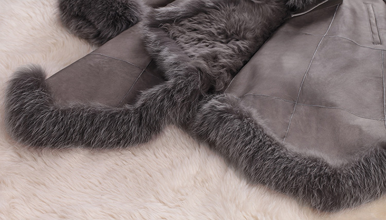 Shearling Sheepskin Coat with Fox Fur Trim 746 Details 12