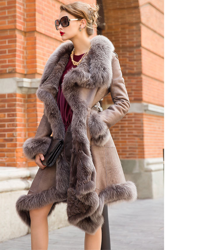 Shearling Sheepskin Coat with Fox Fur Trim 746 Details 6