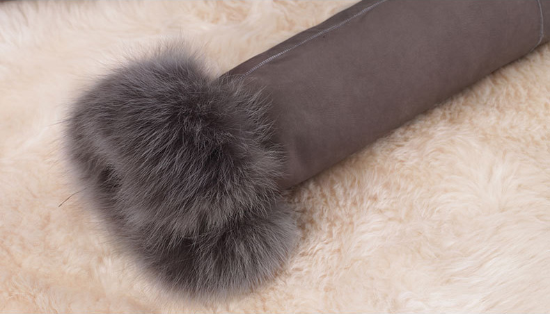 Shearling Sheepskin Coat with Fox Fur Trim 746 Details 9