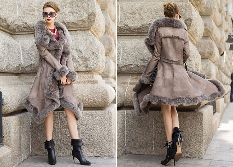 Shearling Sheepskin Coat with Fox Fur Trim 746 Details 1