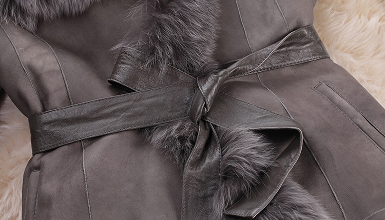 Shearling Sheepskin Coat with Fox Fur Trim 746 Details 11
