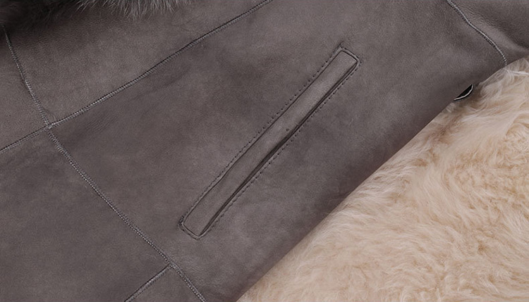 Shearling Sheepskin Coat with Fox Fur Trim 746 Details 10