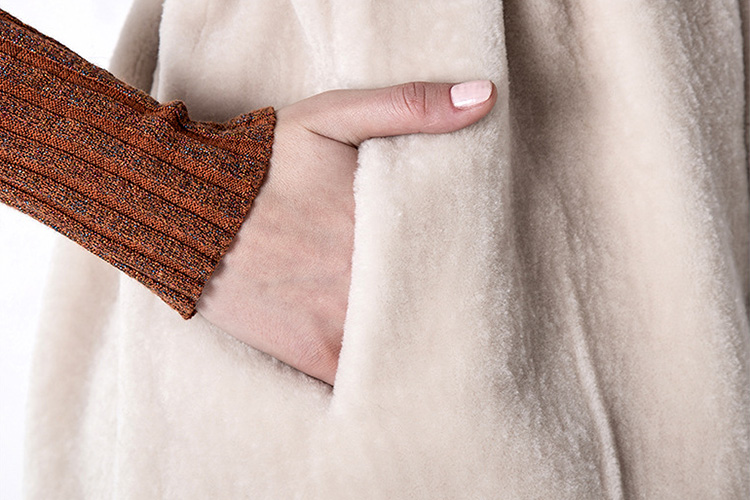 Belt Shearling Sheepskin Coat 803 Details 5