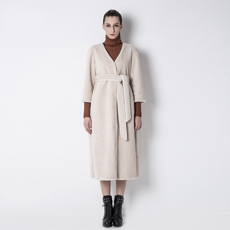 Belt Shearling Sheepskin Coat 803 Details 1