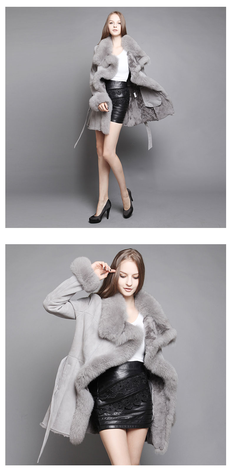 Shearling Sheepskin Coat with Fox Fur trim