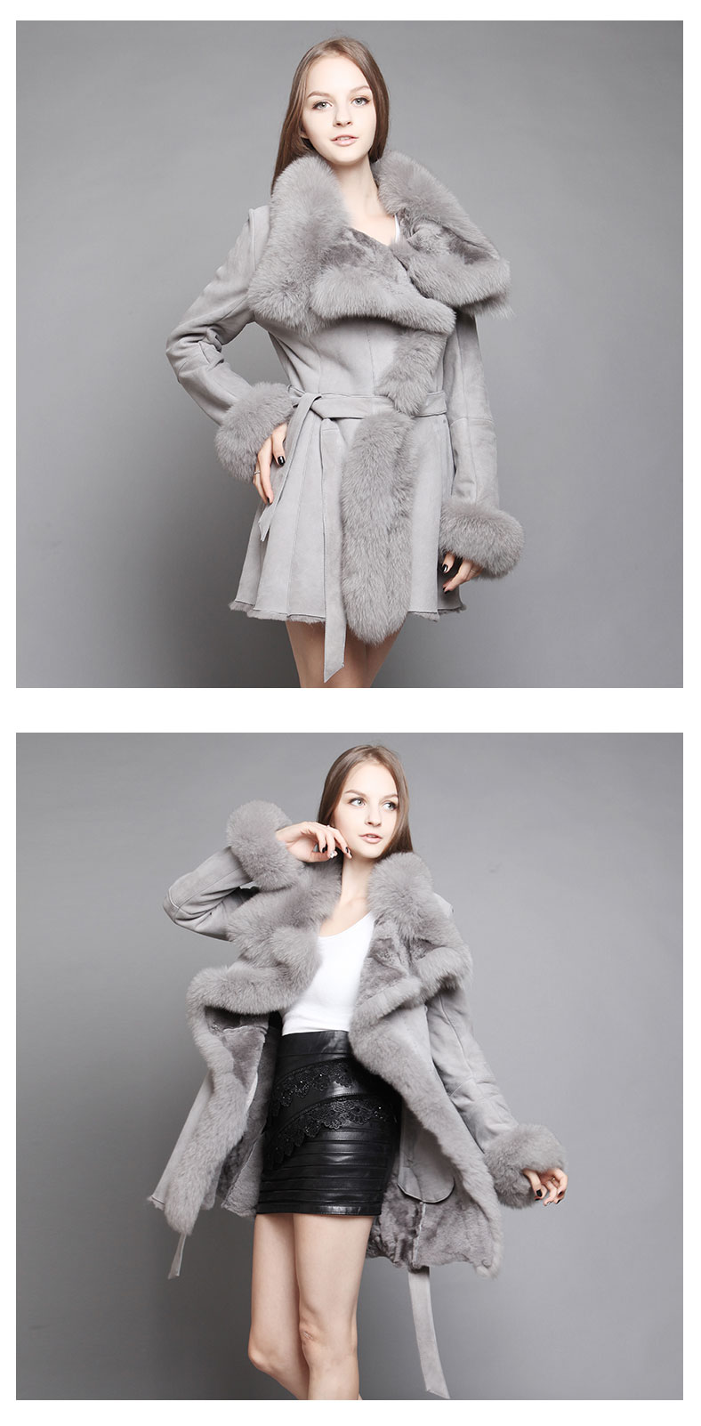 Shearling Sheepskin Coat with Fox Fur trim
