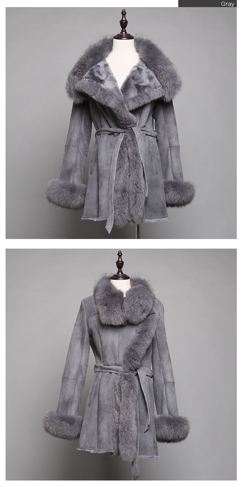 Shearling Sheepskin Coat with Fox Fur trim