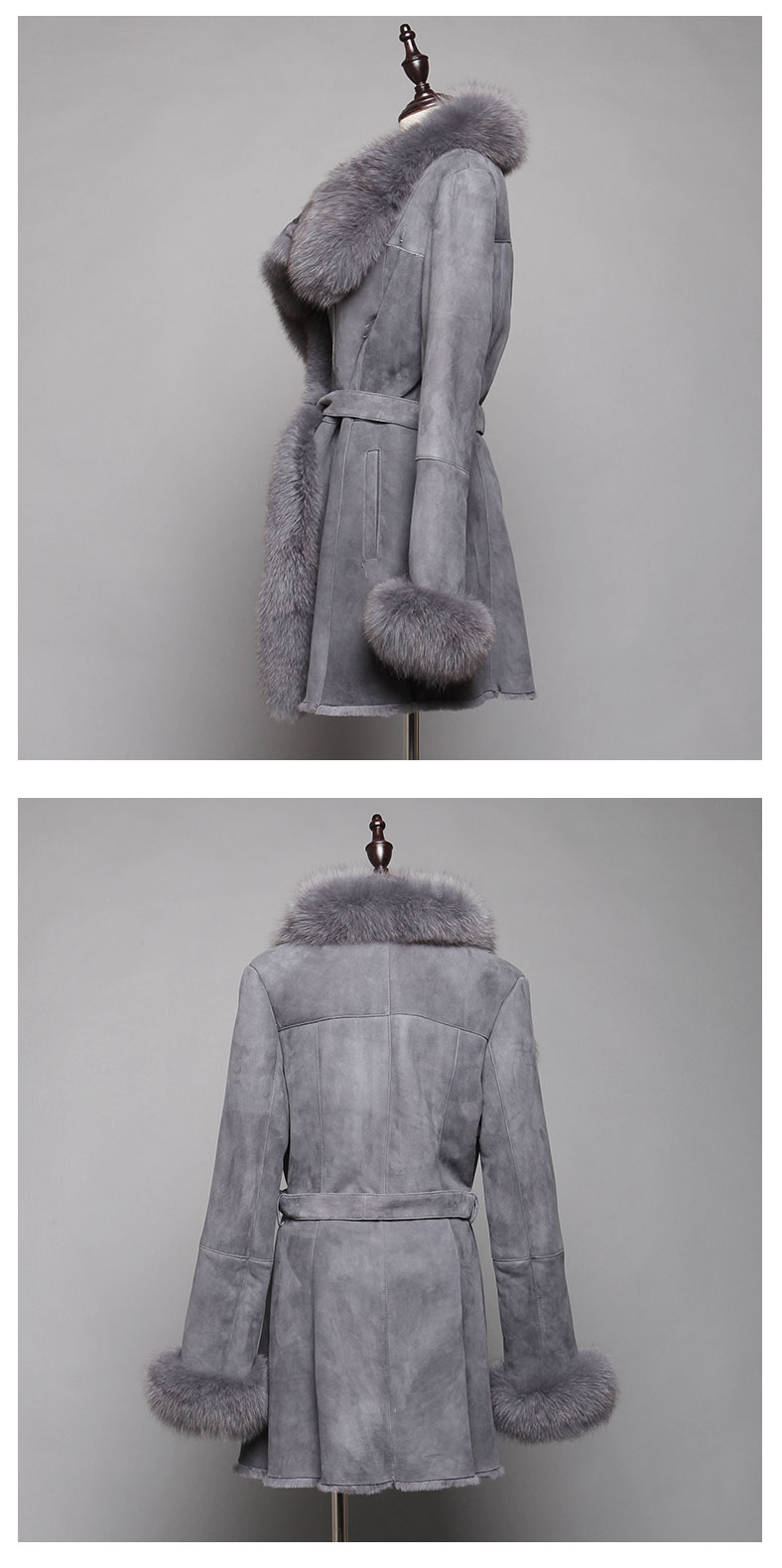 Shearling Sheepskin Coat with Fox Fur trim