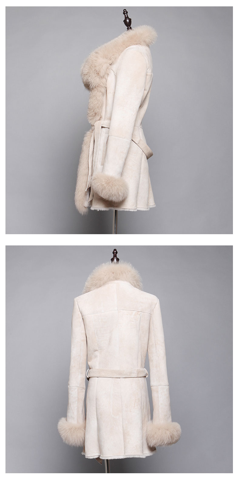 Shearling Sheepskin Coat with Fox Fur trim
