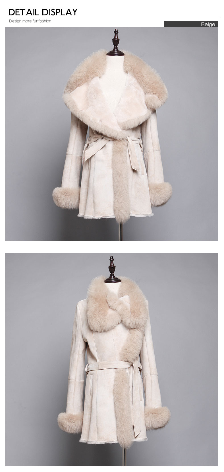Shearling Sheepskin Coat with Fox Fur trim