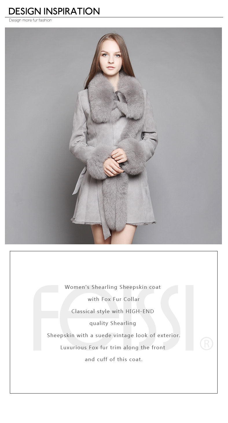 Shearling Sheepskin Coat with Fox Fur trim