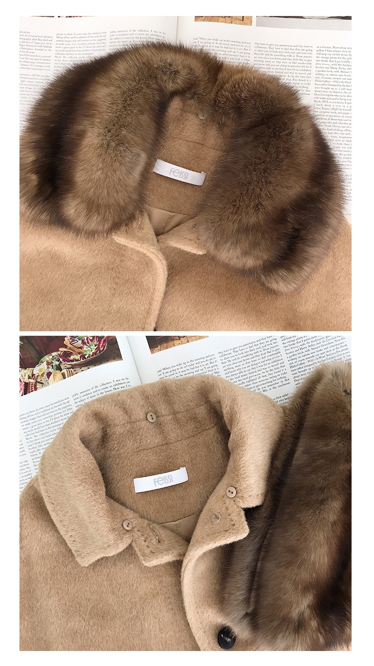 Belted Long Woolen Coat with Sable Fur Trimmed Collar 0057-1