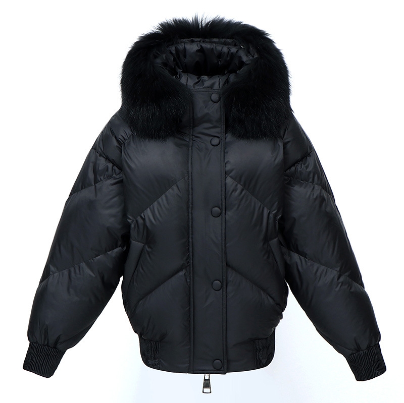 Raccoon Fur Trimmed Hooded Down-filled Cropped Winter Coat 0016-3