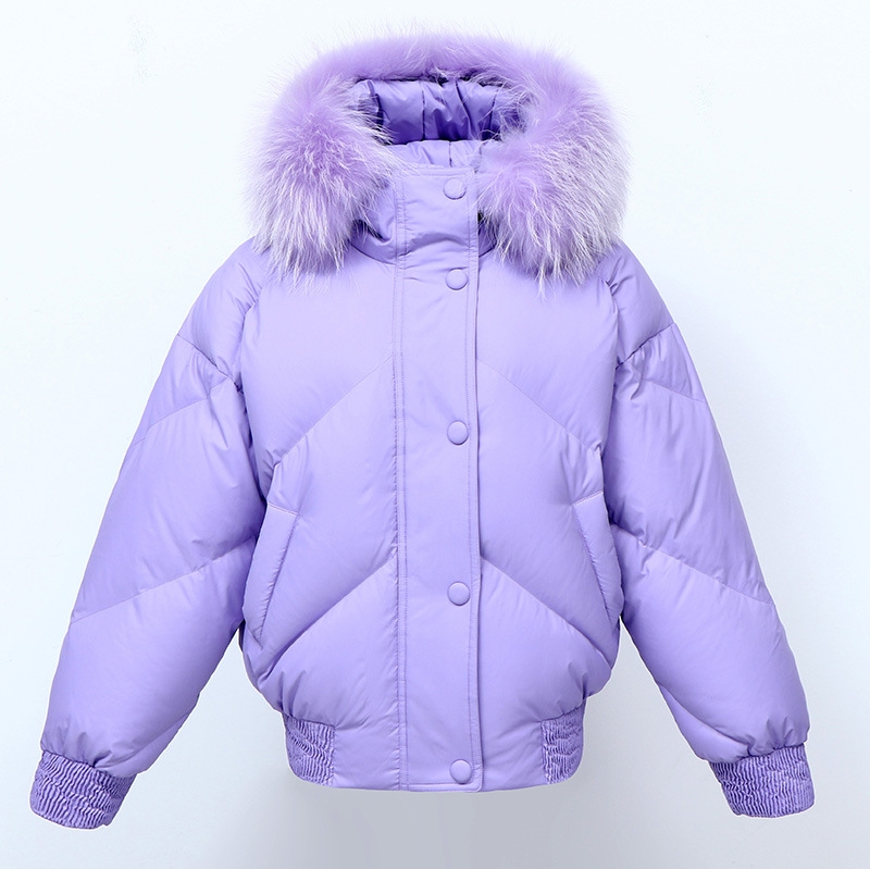 Raccoon Fur Trimmed Hooded Down-filled Cropped Winter Coat 0016-4