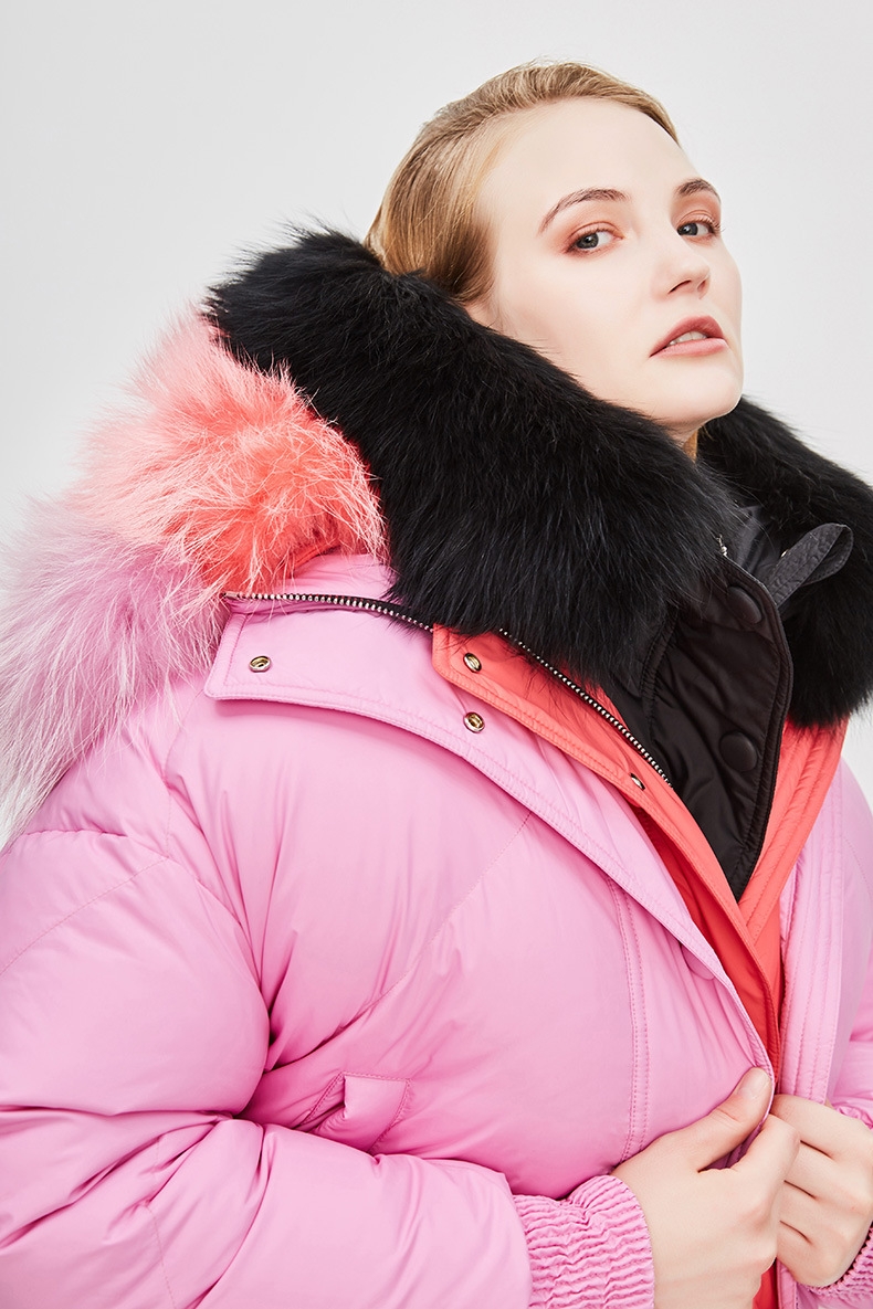 Raccoon Fur Trimmed Hooded Down-filled Cropped Winter Coat 0016-1