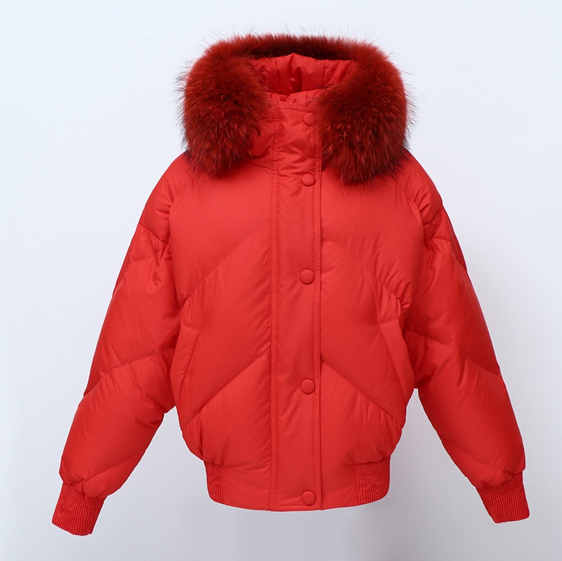 Raccoon Fur Trimmed Hooded Down-filled Cropped Winter Coat 0016-8