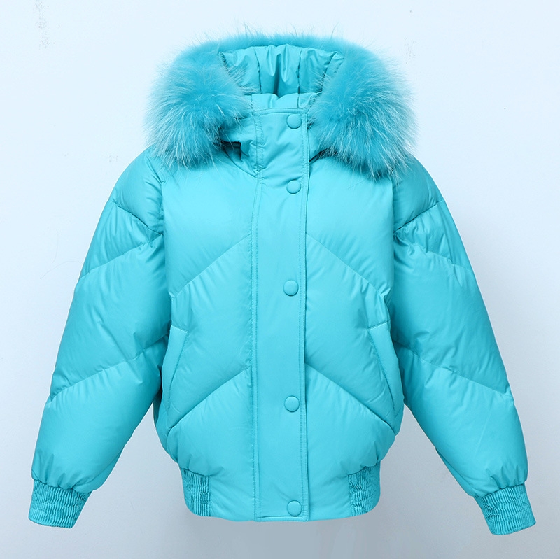 Raccoon Fur Trimmed Hooded Down-filled Cropped Winter Coat 0016-6