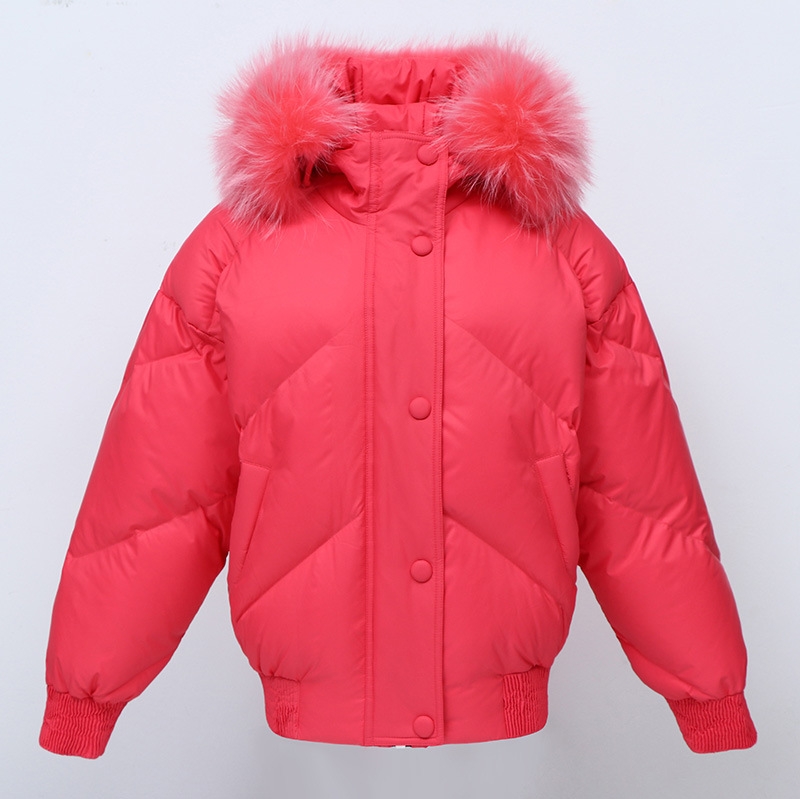 Raccoon Fur Trimmed Hooded Down-filled Cropped Winter Coat 0016-5