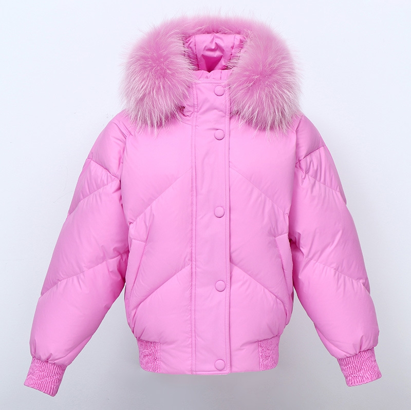 Raccoon Fur Trimmed Hooded Down-filled Cropped Winter Coat 0016-7