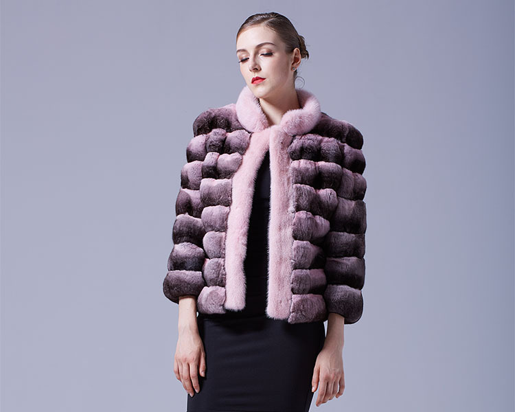 Cropped Chinchilla Fur Jacket with Mink Fur Trimming 026 Details 1