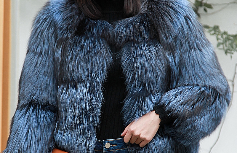 Cropped Silver Fox Fur Jacket in Blue 0005-13