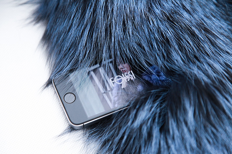 Cropped Silver Fox Fur Jacket in Blue 0005-6