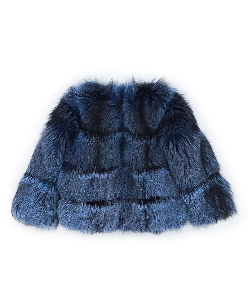 Cropped Silver Fox Fur Jacket in Blue 0005-2