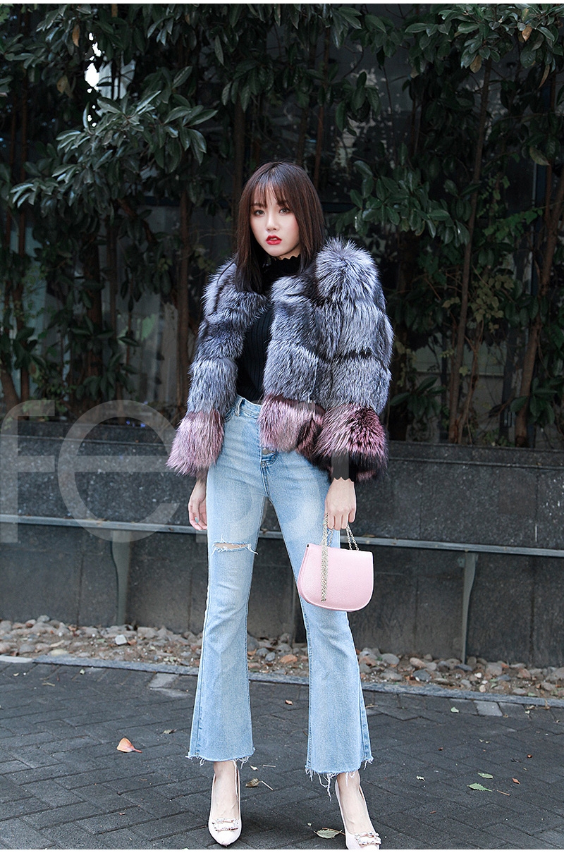 Two-tone Silver Fox Fur Cropped Jacket 0006-24