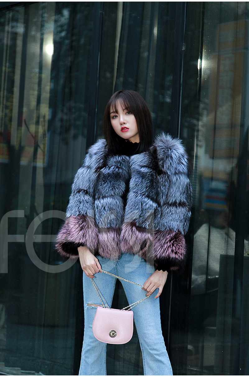 Two-tone Silver Fox Fur Cropped Jacket 0006-11