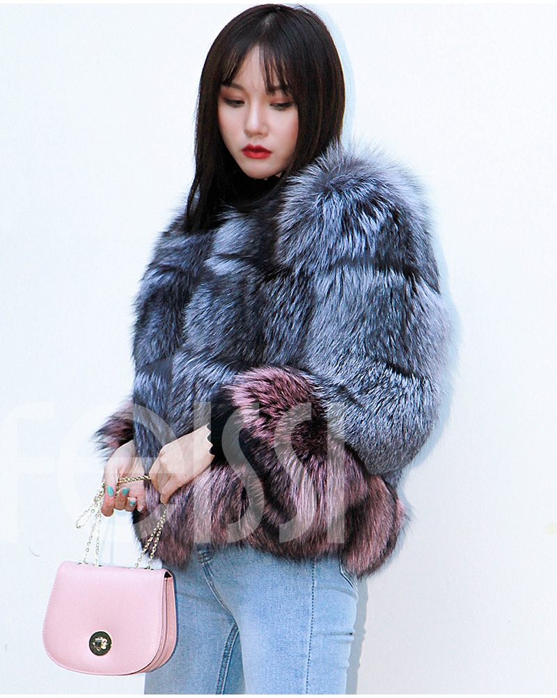 Two-tone Silver Fox Fur Cropped Jacket 0006-1