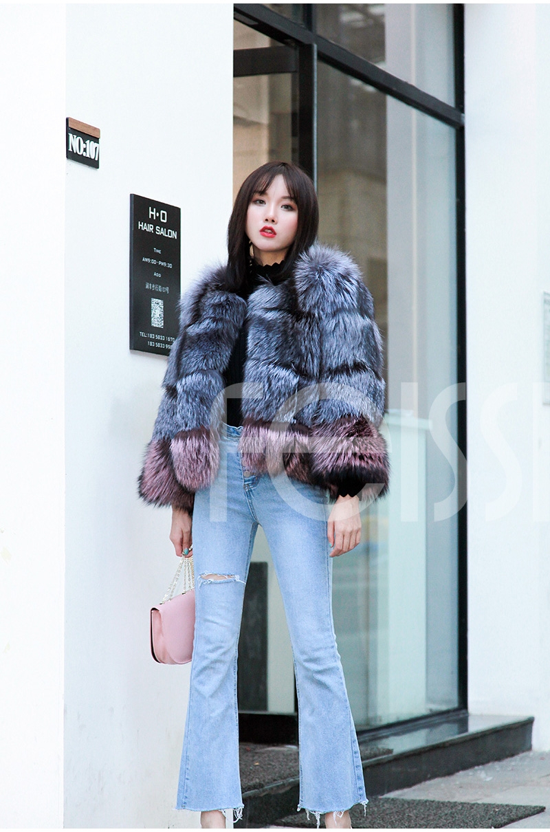 Two-tone Silver Fox Fur Cropped Jacket 0006-6