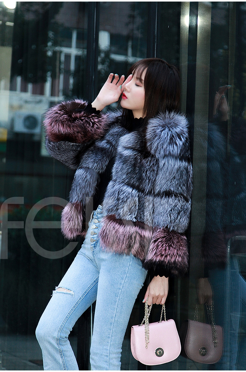 Two-tone Silver Fox Fur Cropped Jacket 0006-9
