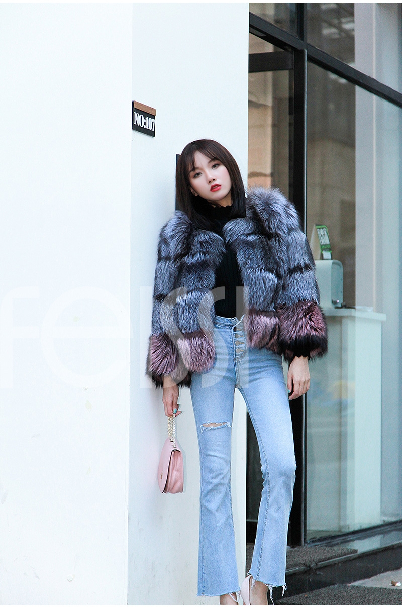 Two-tone Silver Fox Fur Cropped Jacket 0006-5