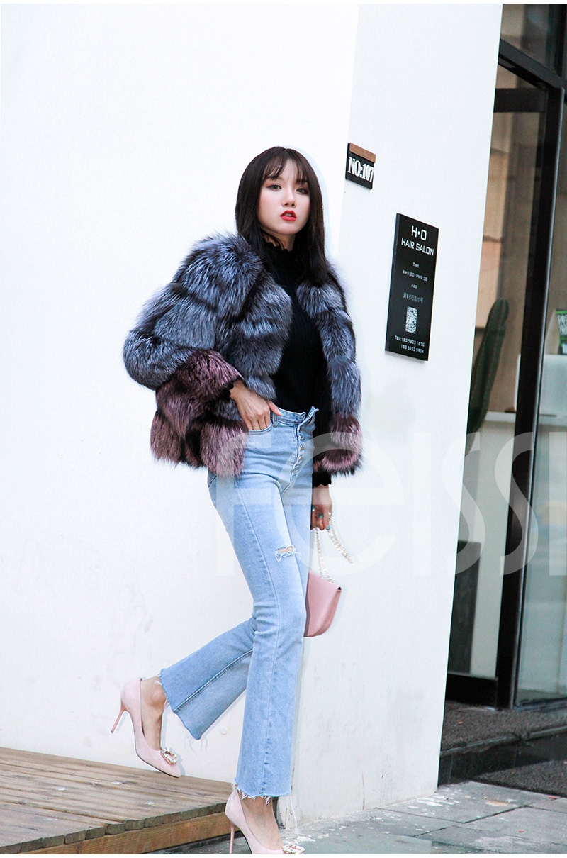 Two-tone Silver Fox Fur Cropped Jacket 0006-2