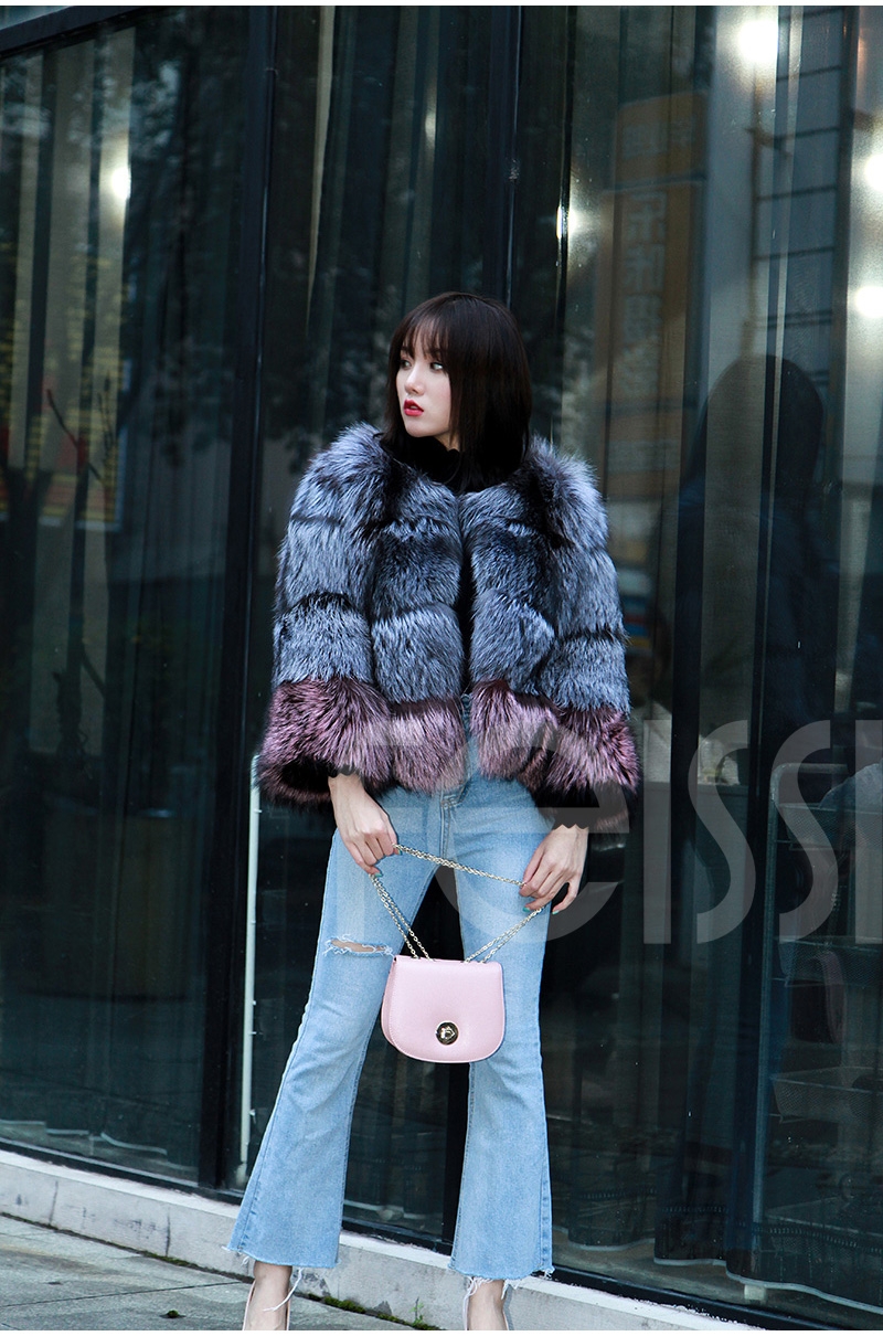 Two-tone Silver Fox Fur Cropped Jacket 0006-12