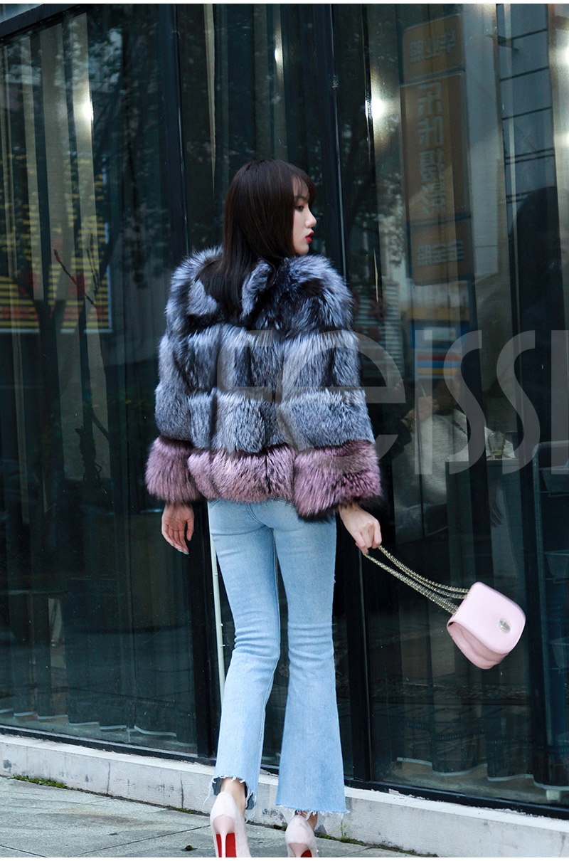 Two-tone Silver Fox Fur Cropped Jacket 0006-13