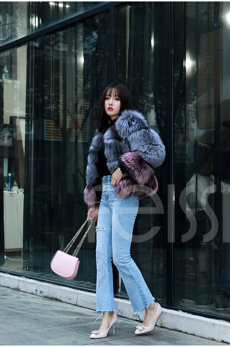 Two-tone Silver Fox Fur Cropped Jacket 0006-15