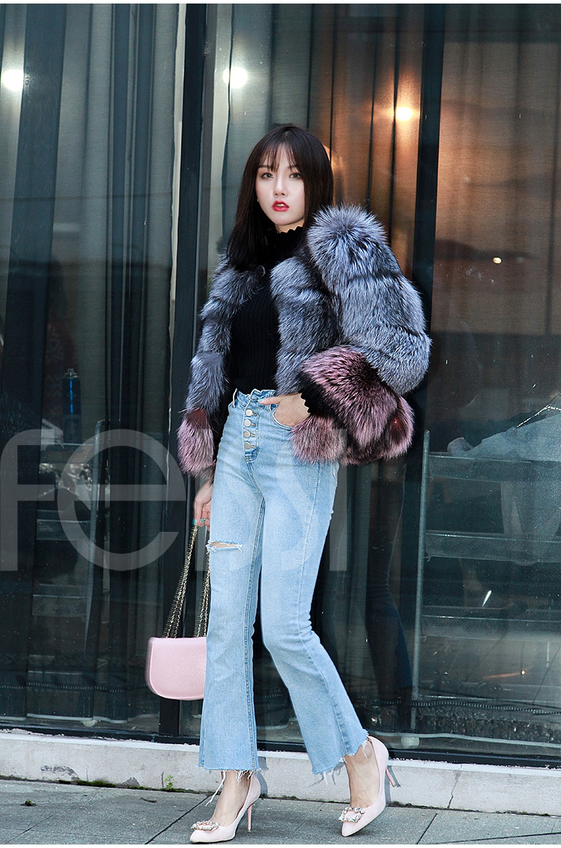 Two-tone Silver Fox Fur Cropped Jacket 0006-7