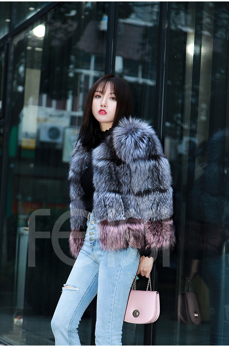 Two-tone Silver Fox Fur Cropped Jacket 0006-8