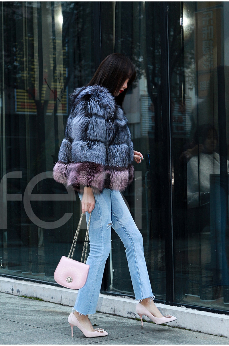 Two-tone Silver Fox Fur Cropped Jacket 0006-14