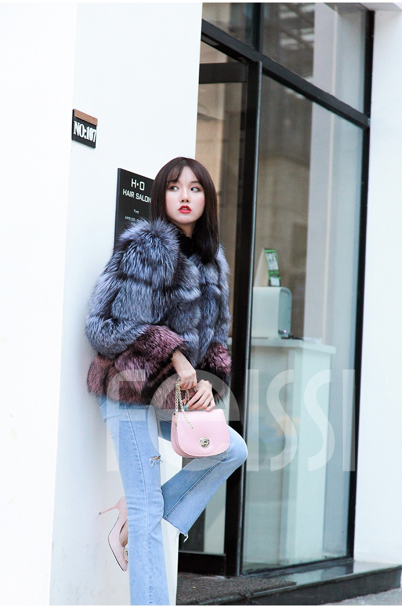Two-tone Silver Fox Fur Cropped Jacket 0006-4