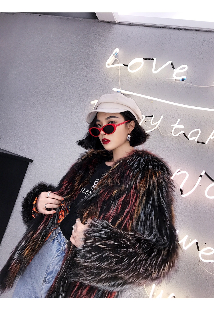 Hooded Fox Fur Jacket in Fantasy Color 0034-2