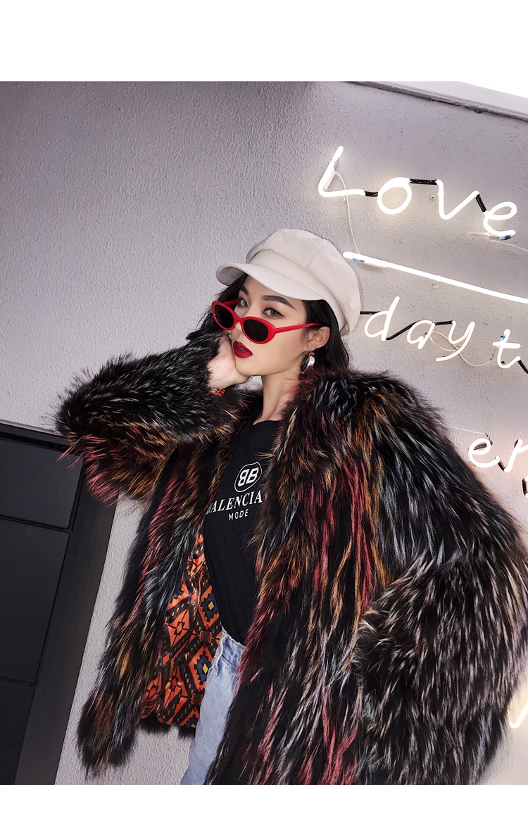 Hooded Fox Fur Jacket in Fantasy Color 0034-3