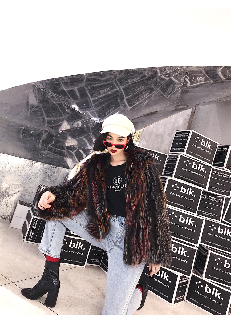 Hooded Fox Fur Jacket in Fantasy Color 0034-4