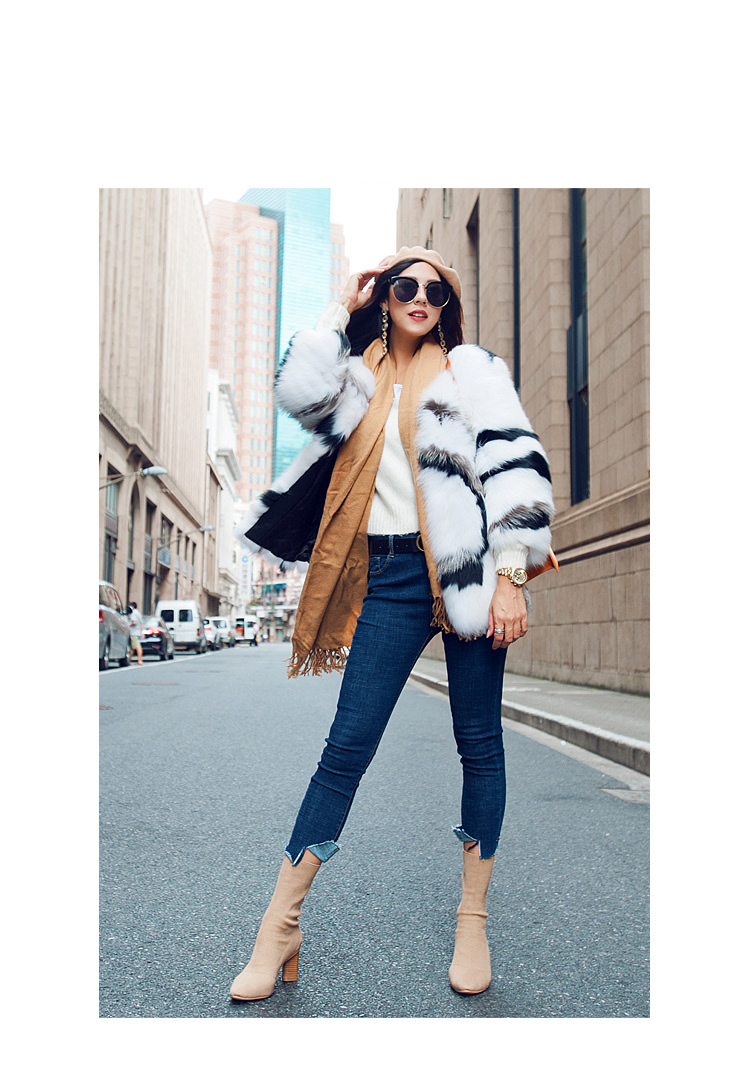 White Fox Fur Jacket with Black Stripes 095 Details 6