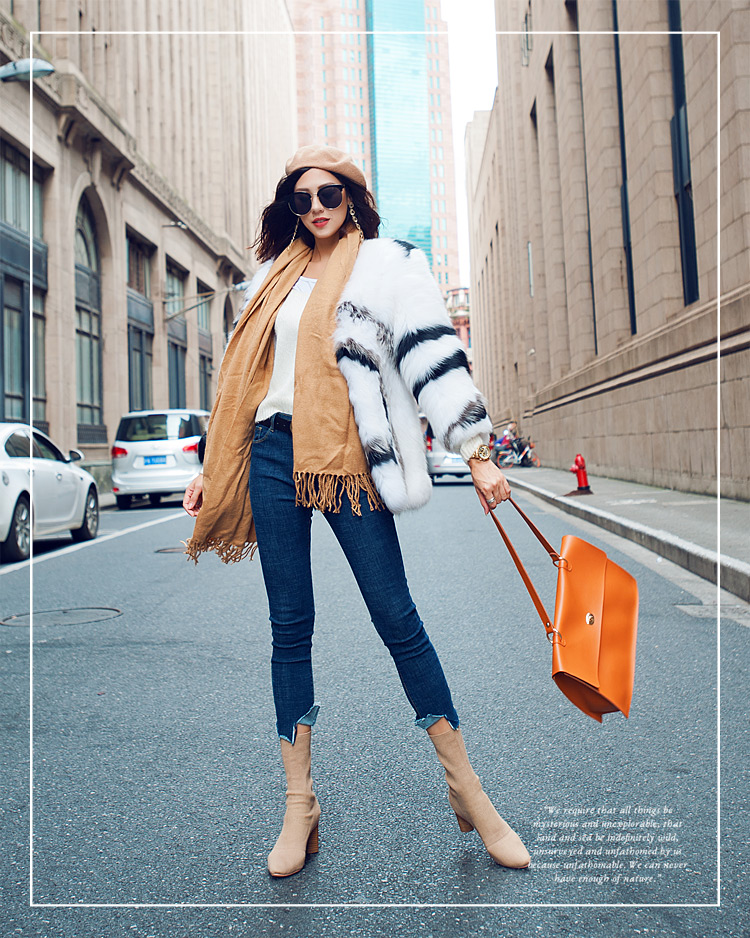 White Fox Fur Jacket with Black Stripes 095 Details 2