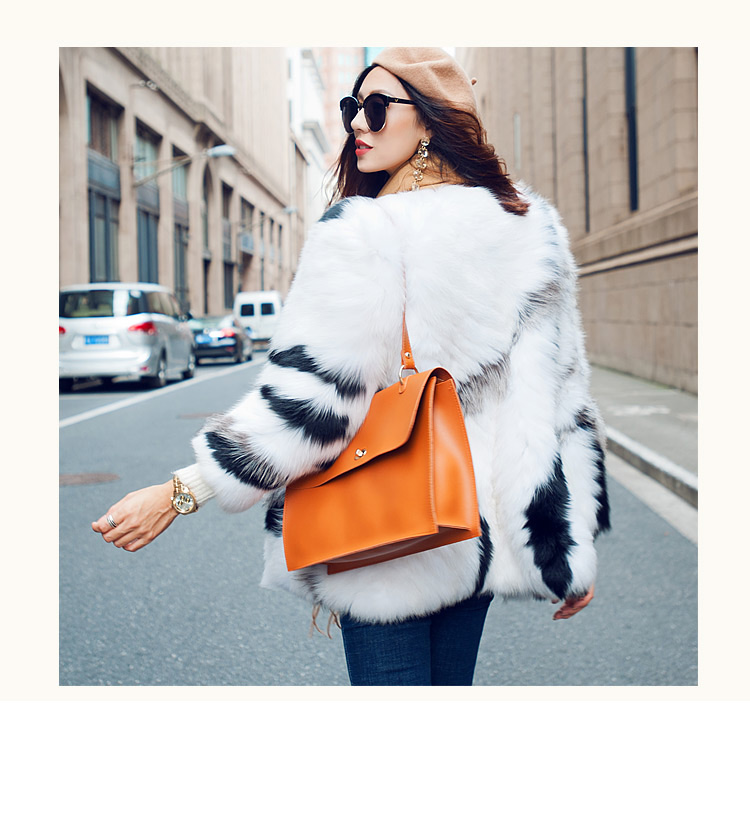 White Fox Fur Jacket with Black Stripes 095 Details 1