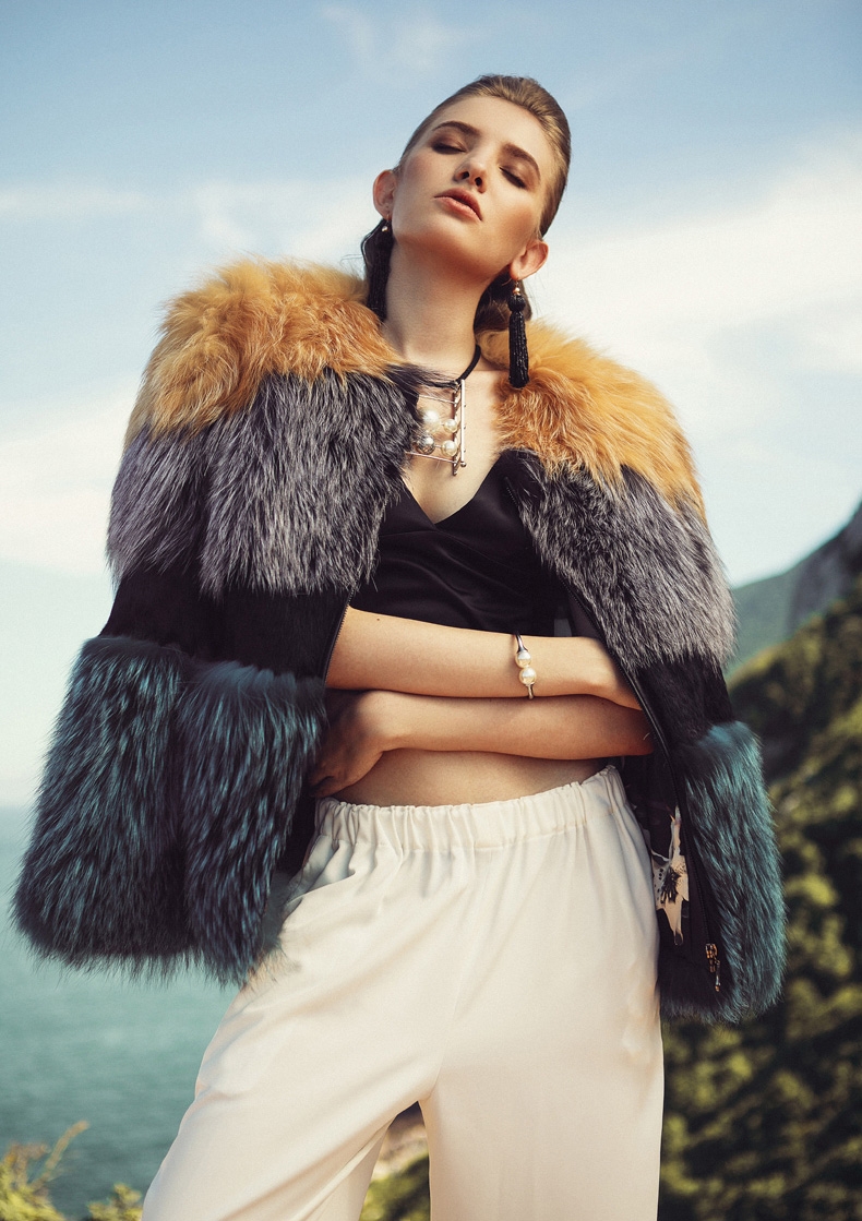 Layered Multicolor Fox Fur Jacket 295-7
