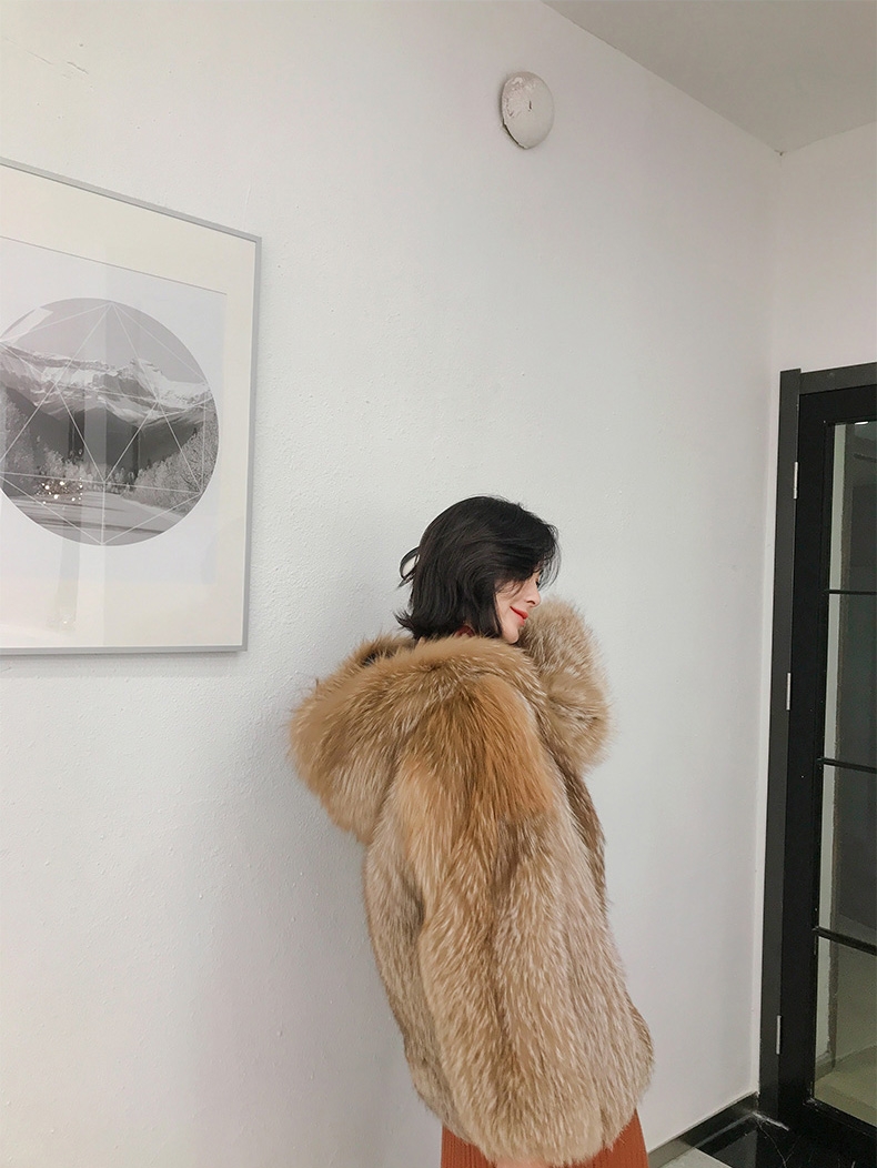 Hooded Chocolate Fox Fur Jacket 327-10