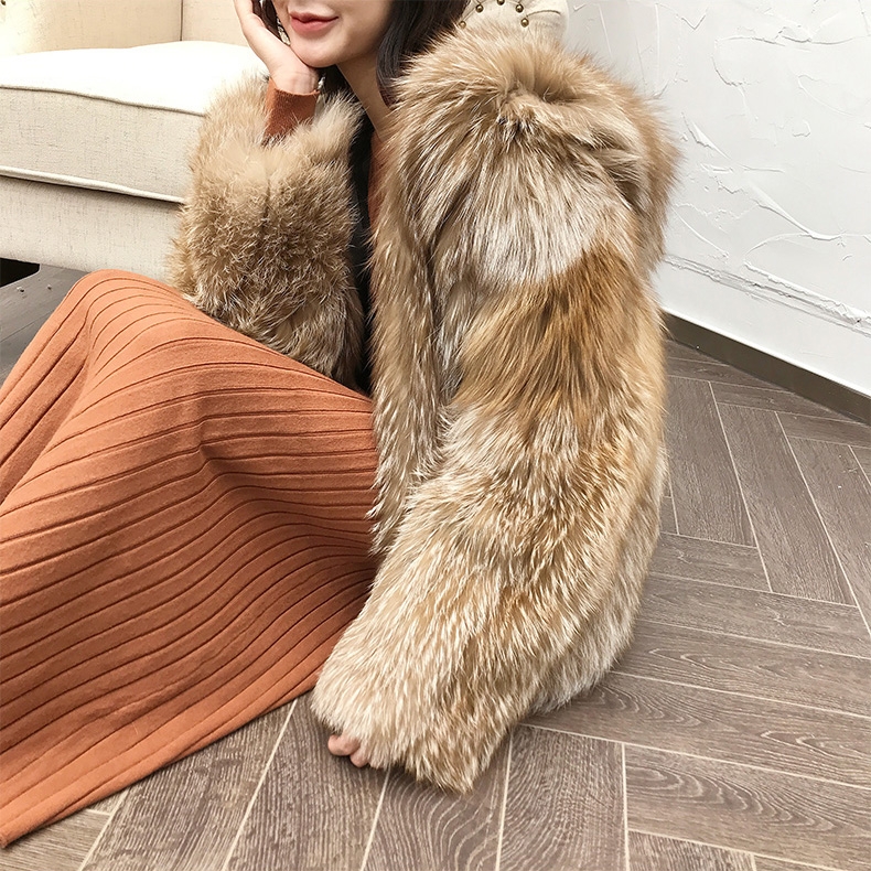 Hooded Chocolate Fox Fur Jacket 327-3